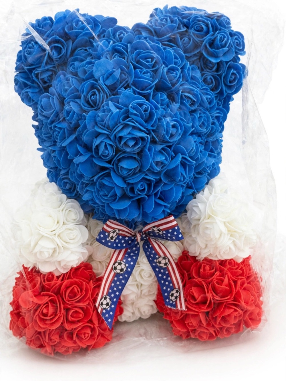 Red White Blue Rose Teddy Bear with Bow